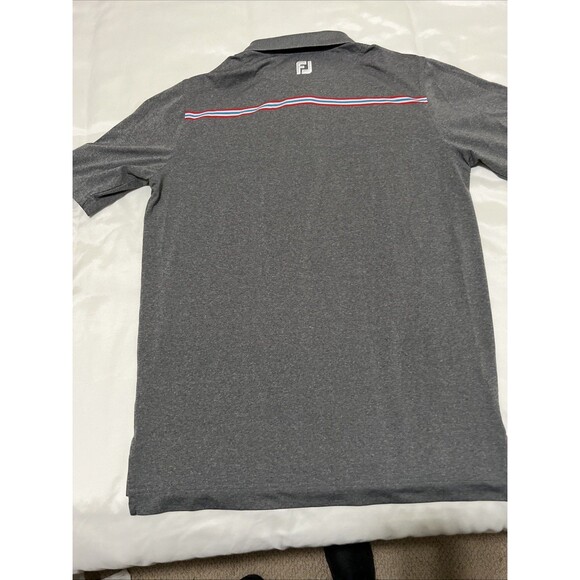 FootJoy Titleist Patch Golf Polo Gray Red Stripe Stretch Mens M Performance - Picture 13 of 16